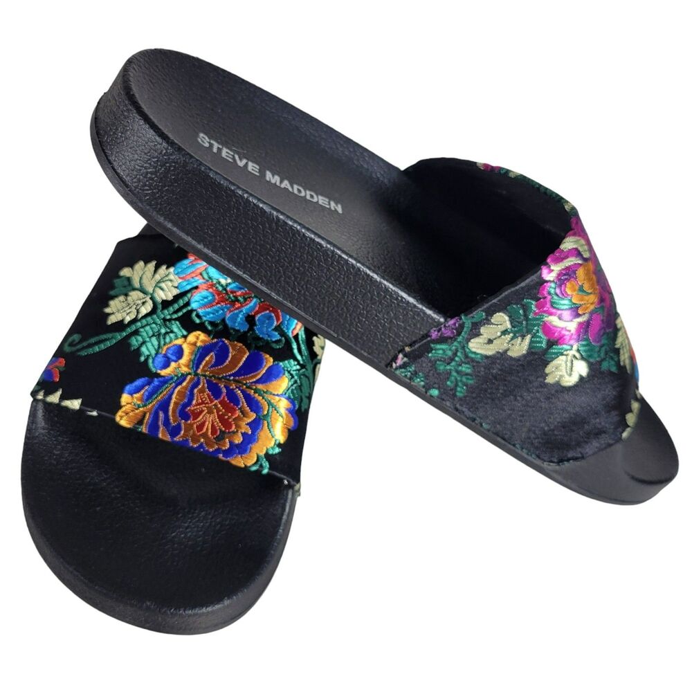 Steve Madden Black Multicolor SUNSTRUCK Women’s Slide Sandals Size 7